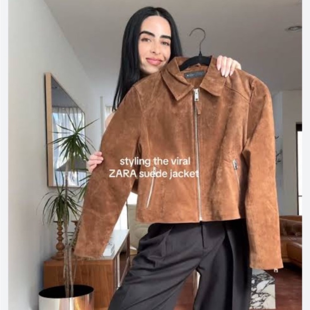 ZARA Brown Real Suede Leather Jacket - Picture 10 of 11